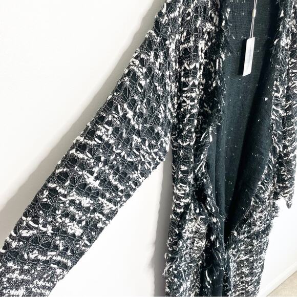 FOXIEDOX Black and White Knit Fringe Cardigan Size Large NWT - Picture 4 of 7